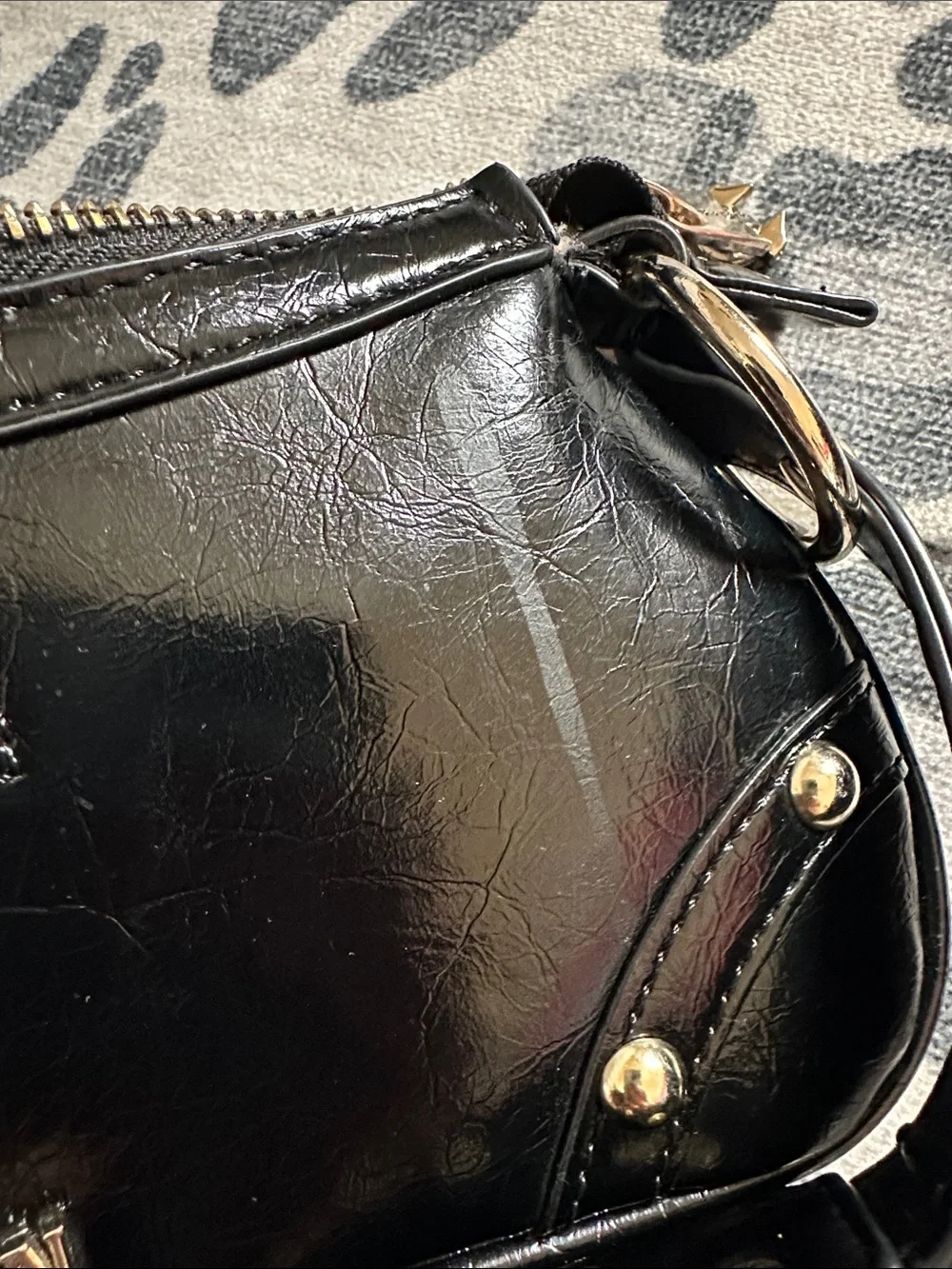True Religion Black Glossy Leather Shoulder Bag